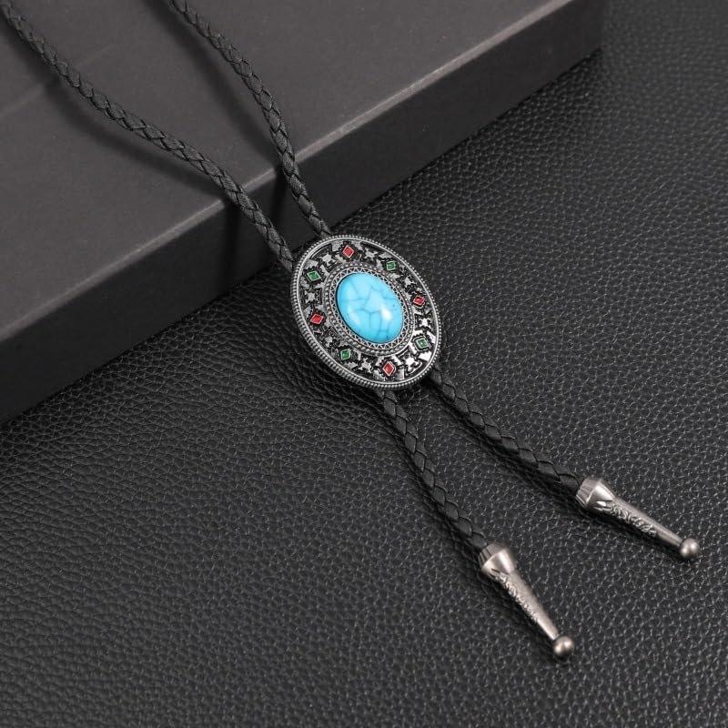 Eohak Western Cowboy Bolo Tie Rodeo Leather Necktie for Men Women Costume Accessories - Image 1